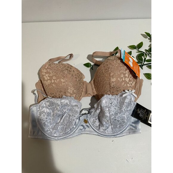 2-Pack Lace Bras Beige&Grey Womens Adjustable Straps Underwire Support Size 34C - Picture 5 of 6